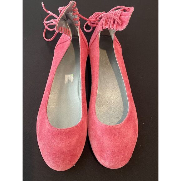 ~ Garnet Hill Suede Leather Prima Ankle Wrap Ballet Flats 9.5 Pink Tie 9 1/2 wmn - Picture 2 of 13